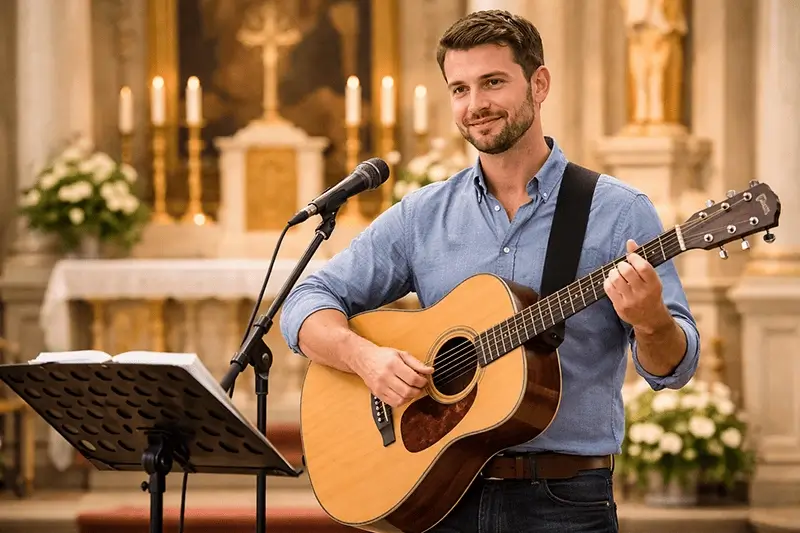 Homem tocando violão em missa